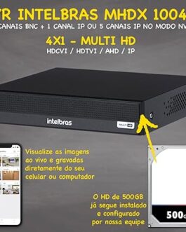 Kit DVR Intelbras 4 canais H.265 4 câmeras Full HD 20 metros